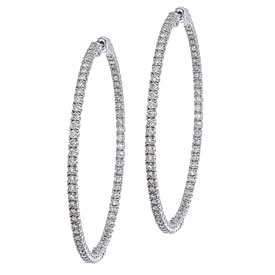 14K White Gold Secure Lock 4.14 Ct Diamond 55 mm Hoop Earrings