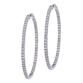 14K White Gold Secure Lock 6.2 Ct Diamond 55 mm Hoop Earrings