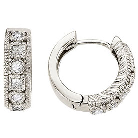 14K White Gold 0.42 Ct Round and Princess Diamond Earrings