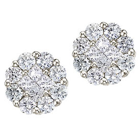 14K White Gold Diamond Clustaire Earrings