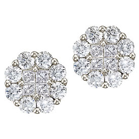 14K White Gold Diamond Clustaire Earrings
