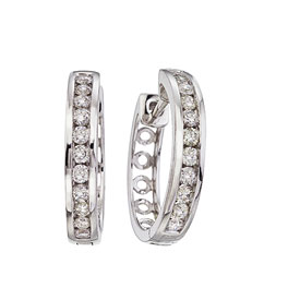 14K White Gold 0.75 Ct Diamond Hoop Earrings