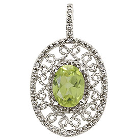 14K White Gold Peridot and Diamond Filigree Disc Pendant