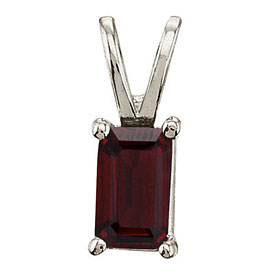 14K White Gold Emerald Cut Garnet Pendant