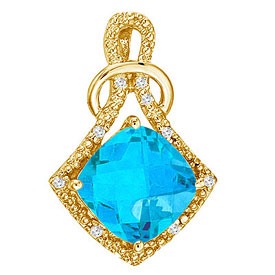 14K Yellow Gold Blue Topaz and Diamond Shape Pendant