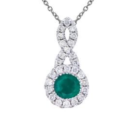 14k White Gold 4 mm Emerald and .14 ct Diamond Swirl Pendant