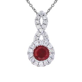 14k White Gold 4 mm Ruby and .14 ct Diamond Swirl Pendant