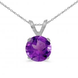 14k White Gold 6mm Round Amethyst Stud Pendant (.65 ct) with Chain