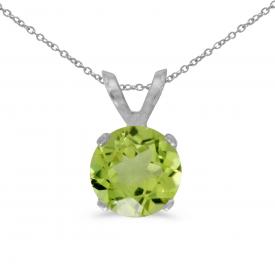 14k White Gold 6mm Round Peridot Stud Pendant (1.00 ct) with Chain