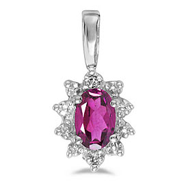 10k White Gold Oval Pink Topaz And Diamond Pendant