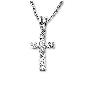 14K White Gold Diamond Cross Pendant
