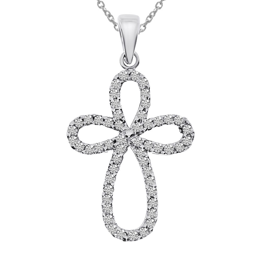 14K White Gold .25 Ct Diamond Cross Pendant