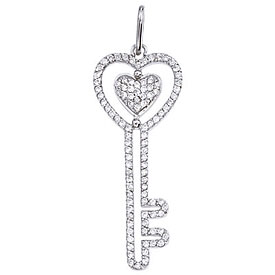 14K White Gold Diamond Key Pendant