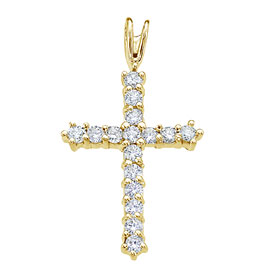14K Yellow Gold Straight 0.56 Ct Diamond Cross Pendant