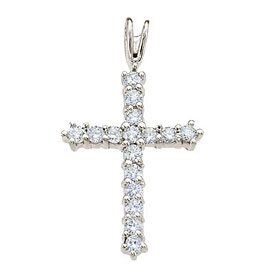 14K White Gold Straight Diamond Cross Pendant
