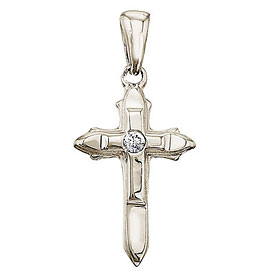 14K White Gold Small Diamond Cross Pendant