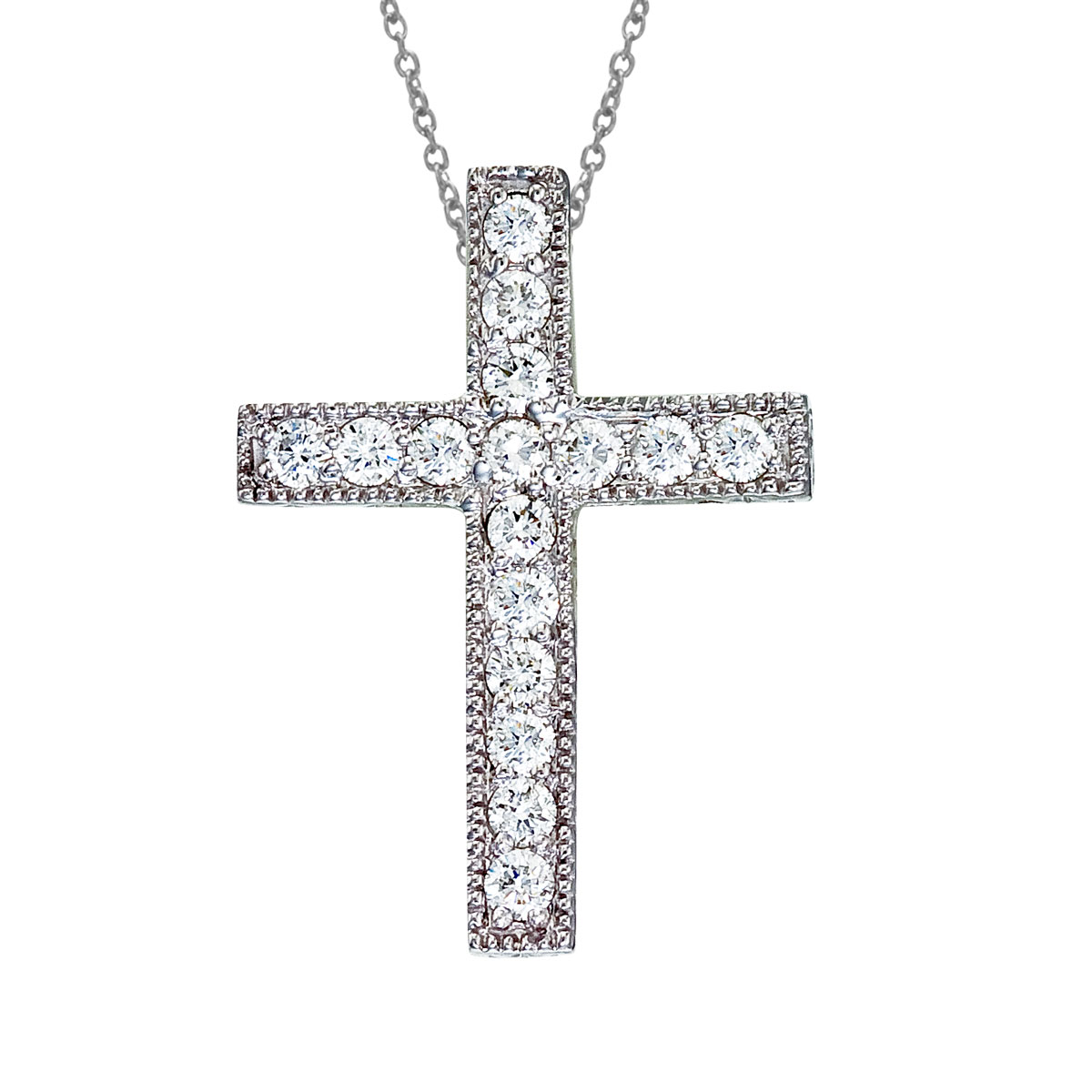 14K White Gold Large Scroll .50 Ct Diamond Cross Pendant
