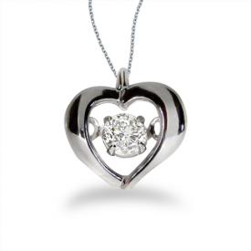 14K White Gold Dashing Diamonds Heartbeat Pendant