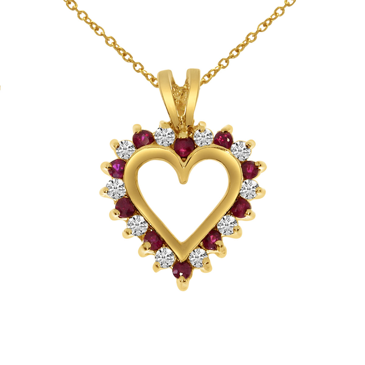 14k Yellow Gold Ruby and Diamond Heart Shaped Pendant