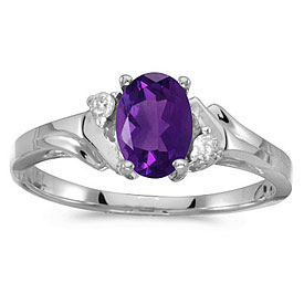 14k White Gold Oval Amethyst And Diamond Ring
