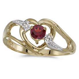 10k Yellow Gold Round Garnet And Diamond Heart Ring