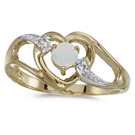 14k Yellow Gold Round Opal And Diamond Heart Ring