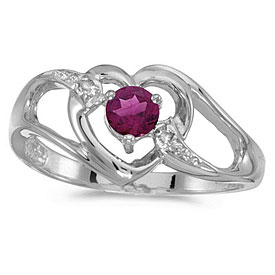 14k White Gold Round Rhodolite Garnet And Diamond Heart Ring