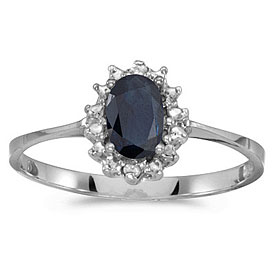 10k White Gold Oval Sapphire And Diamond Ring