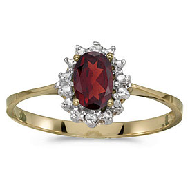 14k Yellow Gold Oval Garnet And Diamond Ring