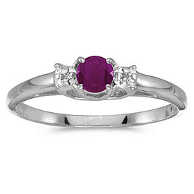 10k White Gold Round Ruby And Diamond Ring
