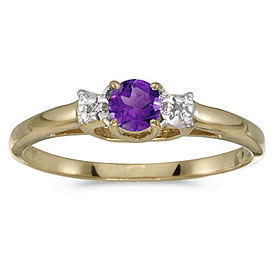 14k Yellow Gold Round Amethyst And Diamond Ring