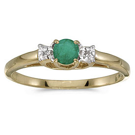 14k Yellow Gold Round Emerald And Diamond Ring