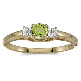 14k Yellow Gold Round Peridot And Diamond Ring
