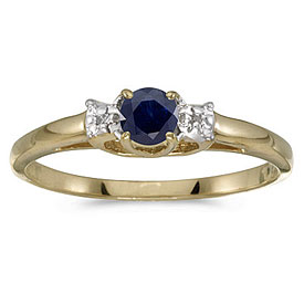 14k Yellow Gold Round Sapphire And Diamond Ring