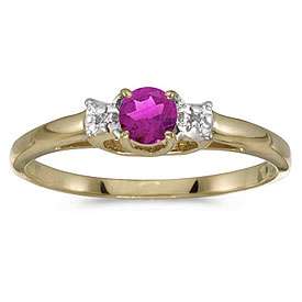 14k Yellow Gold Round Pink Topaz And Diamond Ring