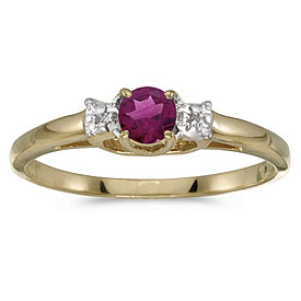14k Yellow Gold Round Rhodolite Garnet And Diamond Ring