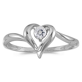 10k White Gold Round White Topaz Heart Ring