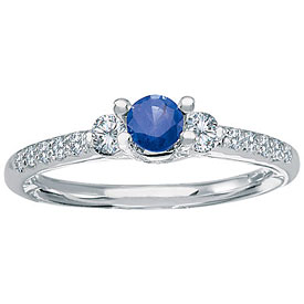 14K White Gold Round Sapphire and Diamond Ring
