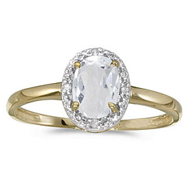 14k Yellow Gold Oval White Topaz And Diamond Ring