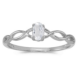 14k White Gold Oval White Topaz Ring