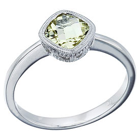 14K White Gold Lemon Quartz and Diamond Ring