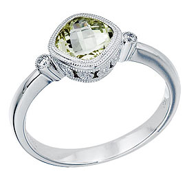 14K White Gold 6 mm Cushion Garnet and Diamond Bezel Ring