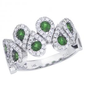 14k White Gold Emerald and Diamond Fashion Ring