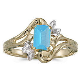 10k Yellow Gold Emerald-cut Blue Topaz And Diamond Ring