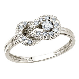 14K White Gold Fashion Knot Diamond Ring