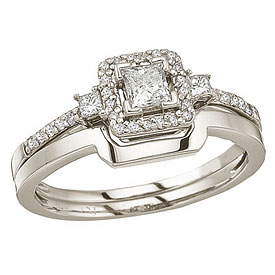 14K White Gold Princess Diamond Band Ring Set