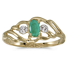 14k Yellow Gold Oval Emerald And Diamond Ring