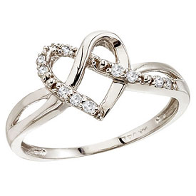 14K White Gold .10 Ct Diamond Heart Ring