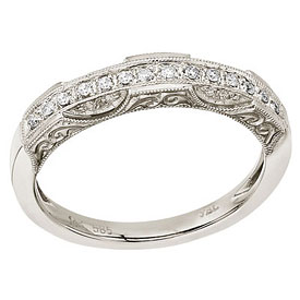 14K White Gold Filigree Diamond Band Ring