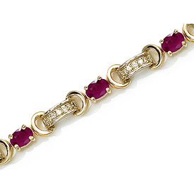 14K Yellow Gold Oval Ruby and Diamond Bracelet
